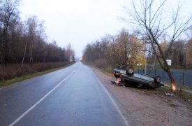 В Тульской области водитель «ВАЗа» протаранил дерево и перевернулся