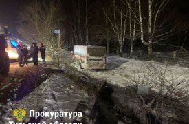 Автобус улетел в кювет в селе Частое Тульской области